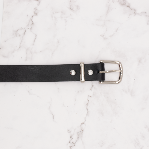 Classic Leather Belt - 1.25" Wide, Black Leather with Silver Tone Buckle and Keeper - Image 8