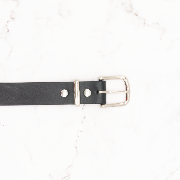 Classic Leather Belt - 1.25" Wide, Black Leather with Silver Tone Buckle and Keeper - Image 3