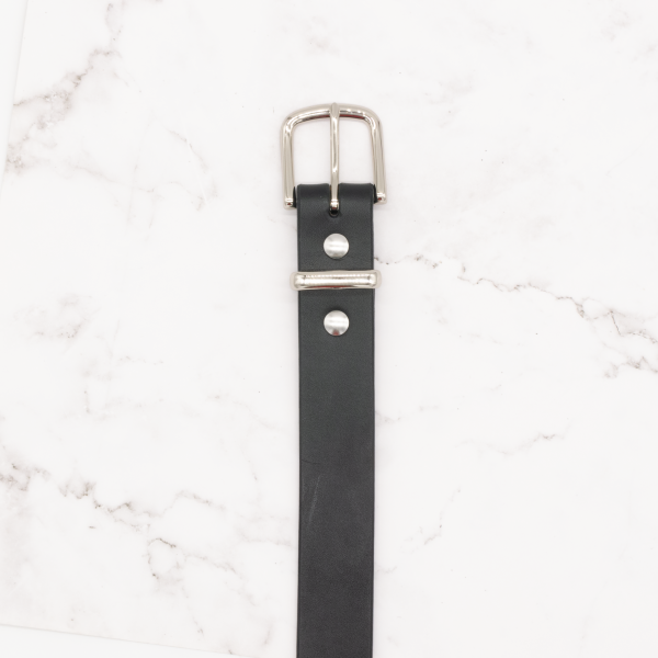 Classic Leather Belt - 1.25" Wide, Black Leather with Silver Tone Buckle and Keeper - Image 5