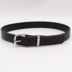 Classic Leather Belt - 1.25" Wide, Black Leather with Silver Tone Buckle and Keeper