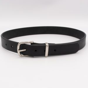 Classic Leather Belt - 1.25" Wide, Black Leather with Silver Tone Buckle and Keeper