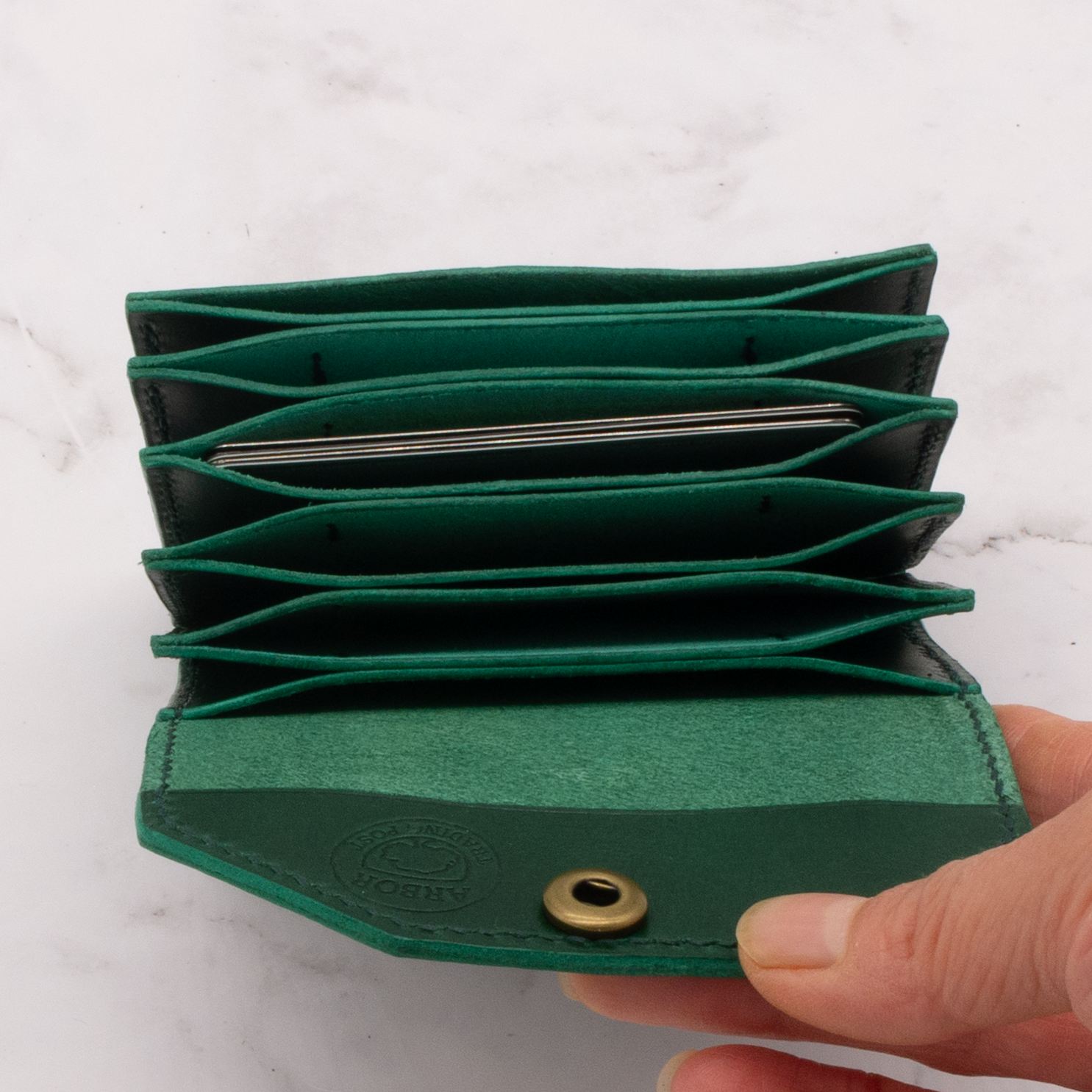 Limited Edition Handmade Leather Accordion Wallet (Two-Tone Green) 7 Limited Edition Handmade Leather Accordion Wallet (Two-Tone Green) - Image 7