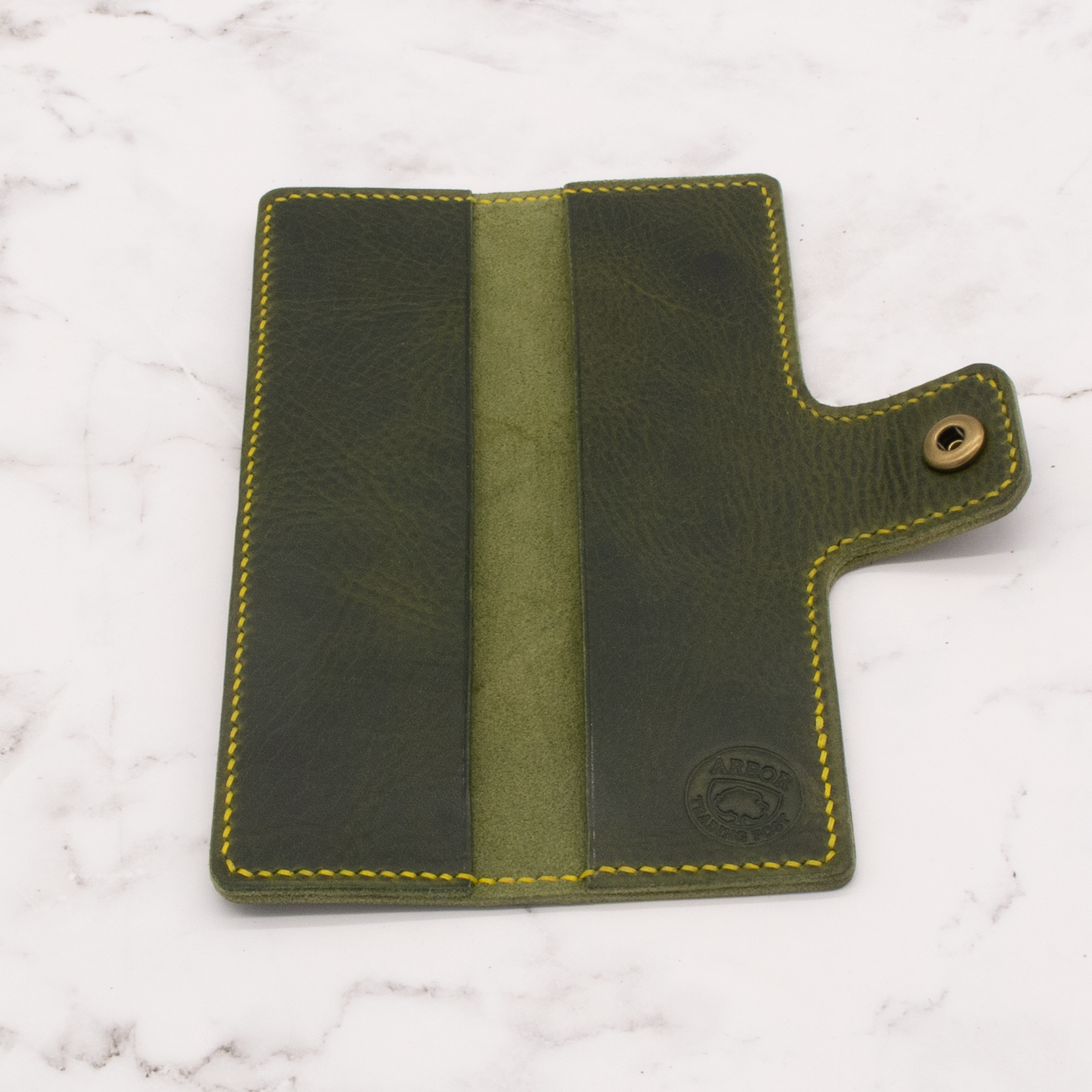 Handmade Leather Pen Case - Limited Edition Olive Green with Yellow Stitch 5 Handmade Leather Pen Case - Limited Edition Olive Green with Yellow Stitch - Image 5