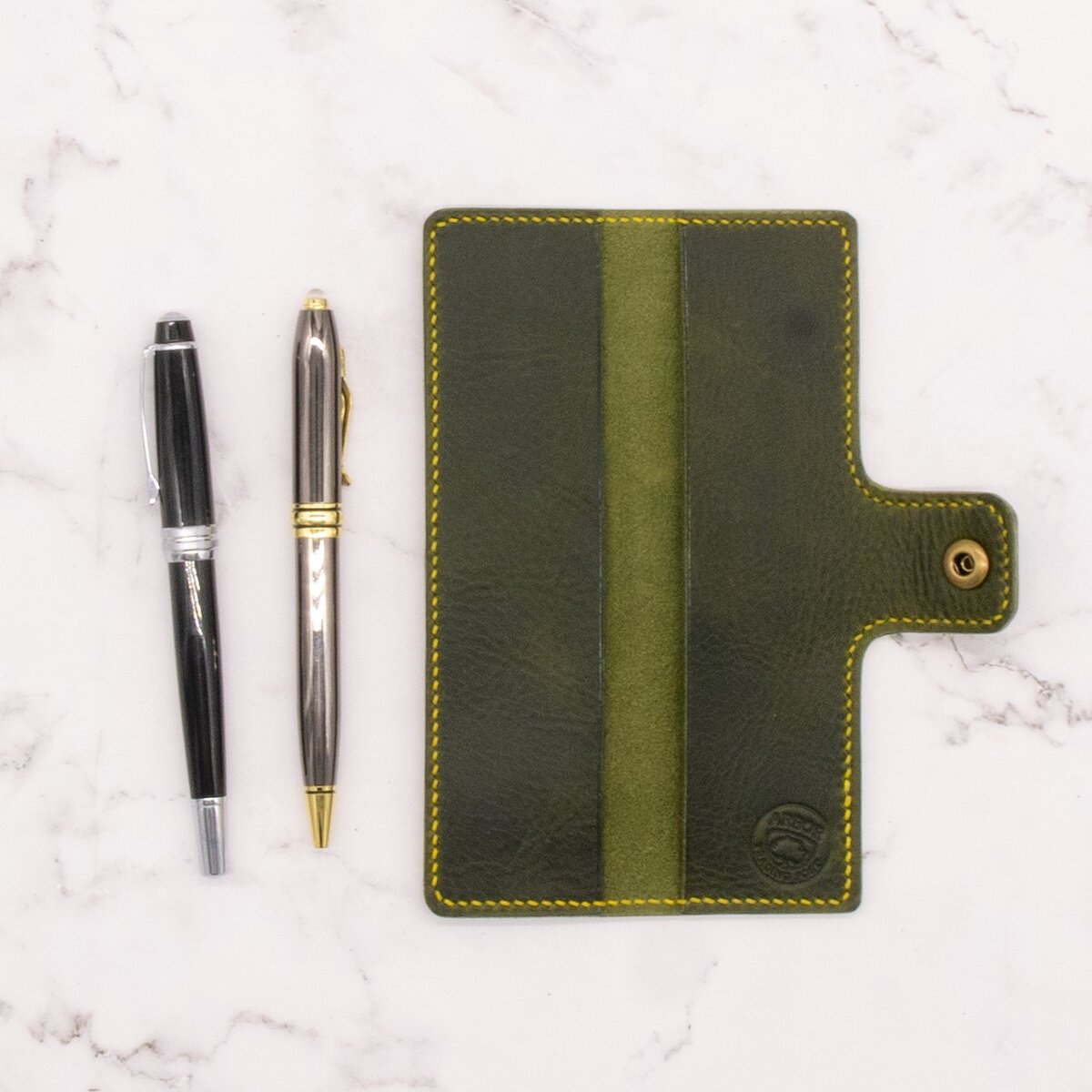 Handmade Leather Pen Case - Limited Edition Olive Green with Yellow Stitch 8 Handmade Leather Pen Case - Limited Edition Olive Green with Yellow Stitch - Image 8