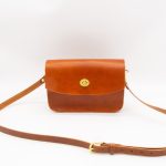 Leather Crossbody Satchel Bag in Chestnut, Turn Lock Closure