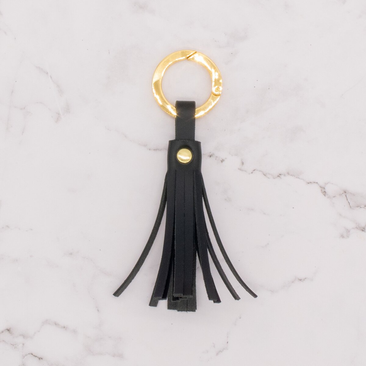 Leather Tassel with Gold-Tone Chunky Spring Gate Ring 5 Leather Tassel with Gold-Tone Chunky Spring Gate Ring - Image 5