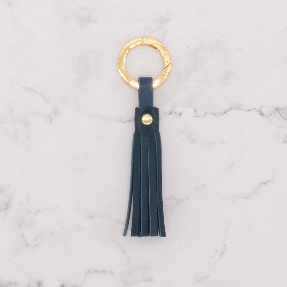 Leather Tassel with Gold-Tone Chunky Spring Gate Ring 2 Leather Tassel with Gold-Tone Chunky Spring Gate Ring - Image 2