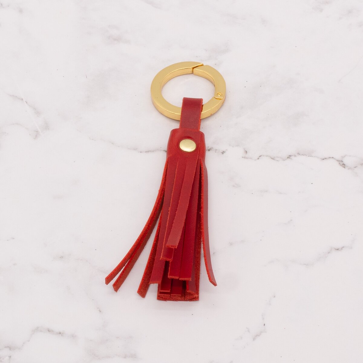 Leather Tassel with Gold-Tone Chunky Spring Gate Ring 6 Leather Tassel with Gold-Tone Chunky Spring Gate Ring - Image 6