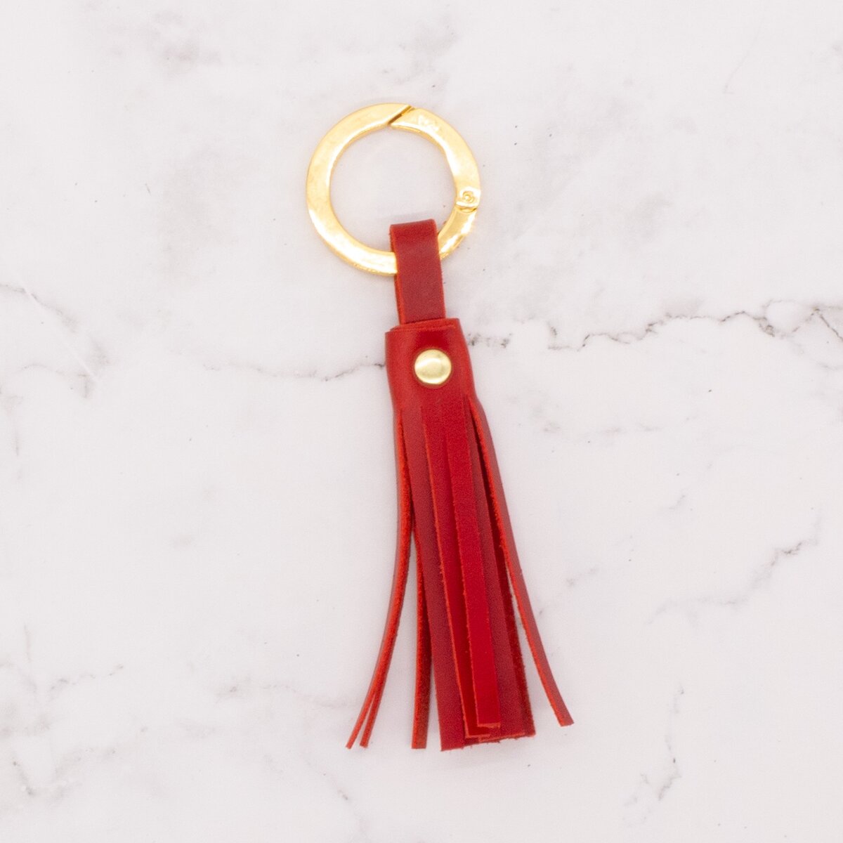 Leather Tassel with Gold-Tone Chunky Spring Gate Ring 7 Leather Tassel with Gold-Tone Chunky Spring Gate Ring - Image 7