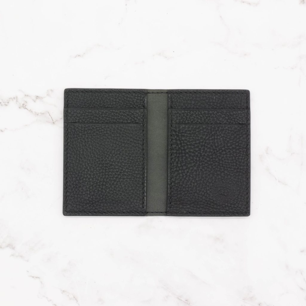 Compact Modern Design Bifold Wallet - Black Pebbled Leather,  6 Card Pockets