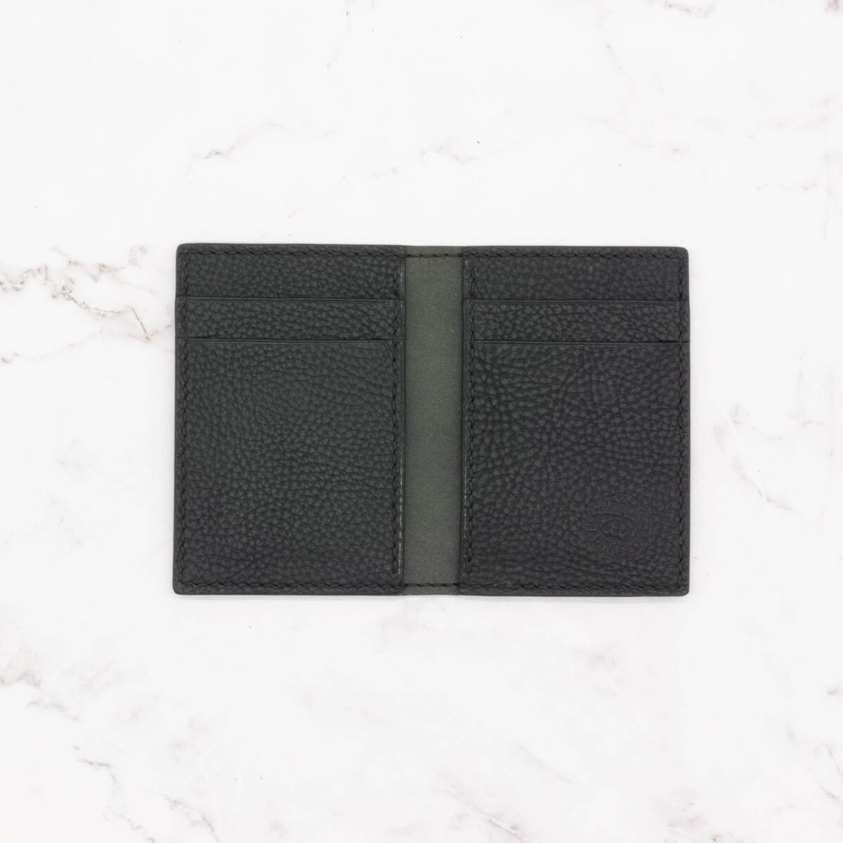 Compact Modern Design Bifold Wallet - Black Pebbled Leather,  6 Card Pockets