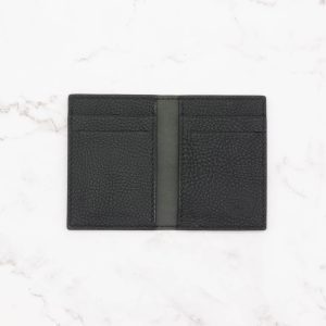 Compact Modern Design Bifold Wallet - Black Pebbled Leather,  6 Card Pockets